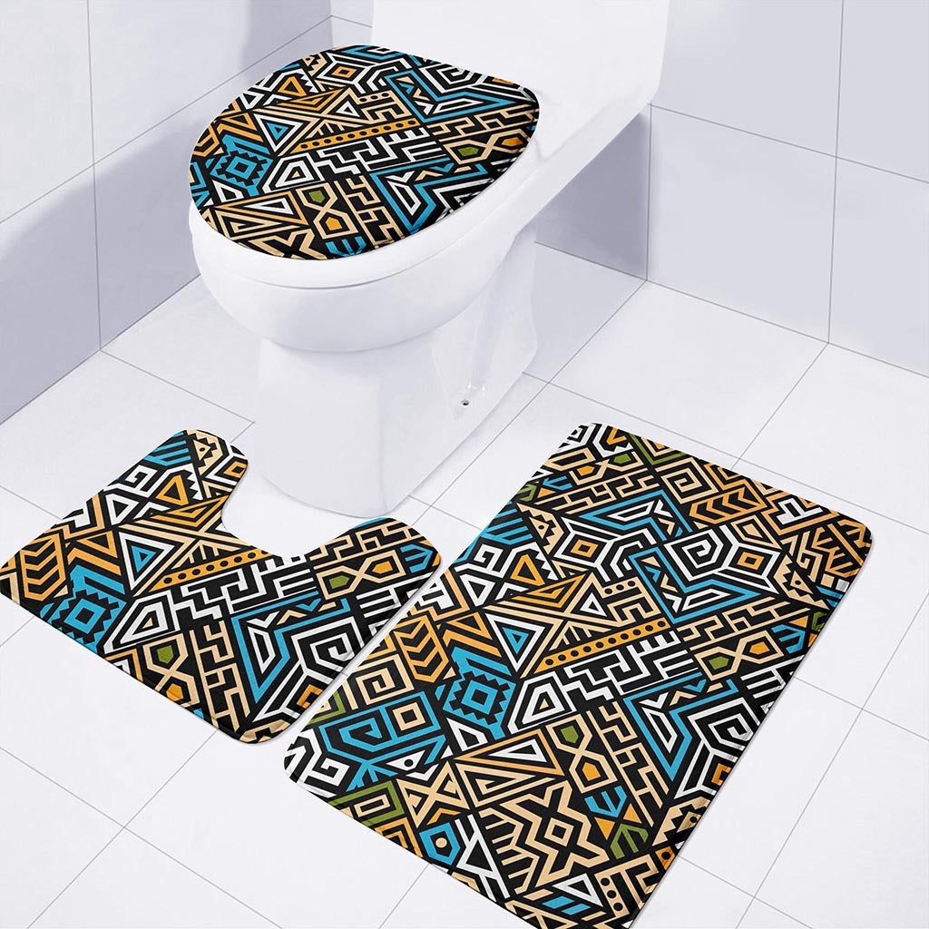 Ethnic Aztec Geometric Pattern Print 3 Piece Bath Mat Set