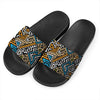 Ethnic Aztec Geometric Pattern Print Black Slide Sandals