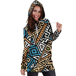 Ethnic Aztec Geometric Pattern Print Hoodie Dress GearFrost