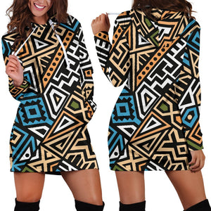 Ethnic Aztec Geometric Pattern Print Hoodie Dress GearFrost