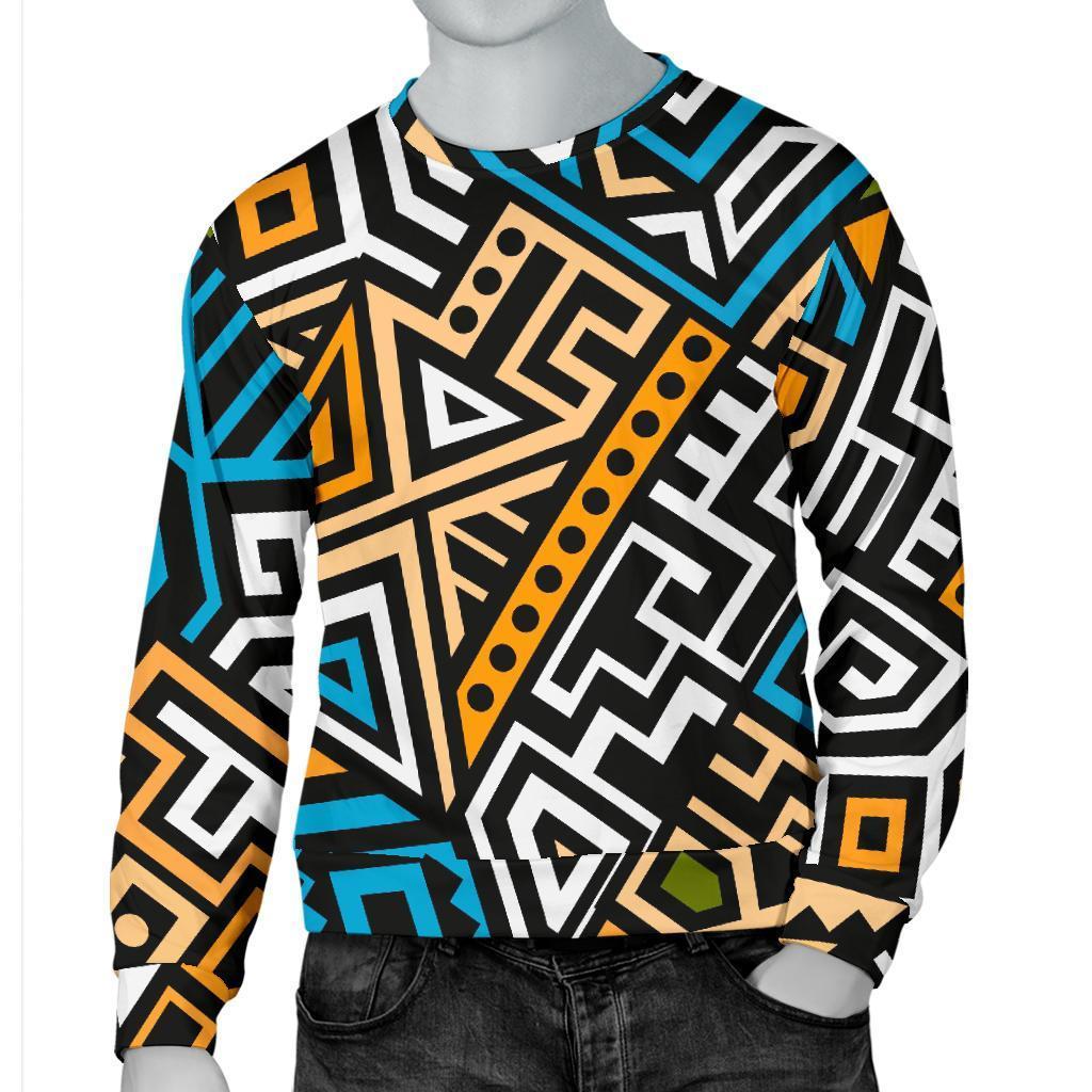 Ethnic Aztec Geometric Pattern Print Men's Crewneck Sweatshirt GearFrost