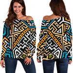 Ethnic Aztec Geometric Pattern Print Off Shoulder Sweatshirt GearFrost