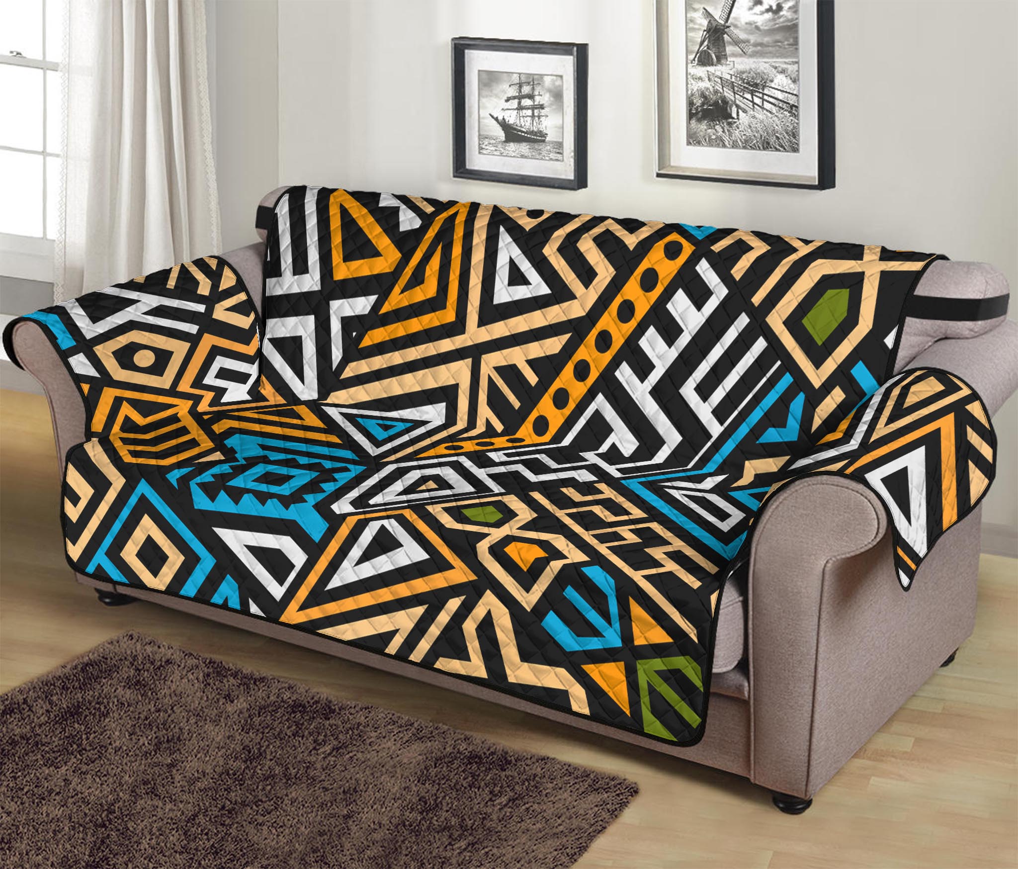 Ethnic Aztec Geometric Pattern Print Sofa Protector