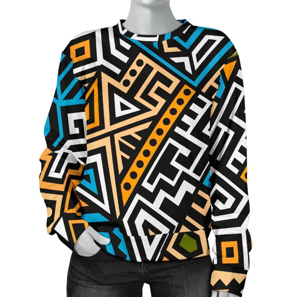 Ethnic Aztec Geometric Pattern Print Women's Crewneck Sweatshirt GearFrost