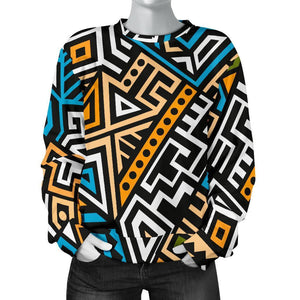 Ethnic Aztec Geometric Pattern Print Women's Crewneck Sweatshirt GearFrost