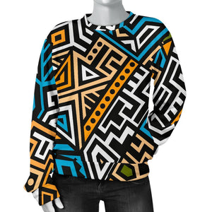 Ethnic Aztec Geometric Pattern Print Women's Crewneck Sweatshirt GearFrost