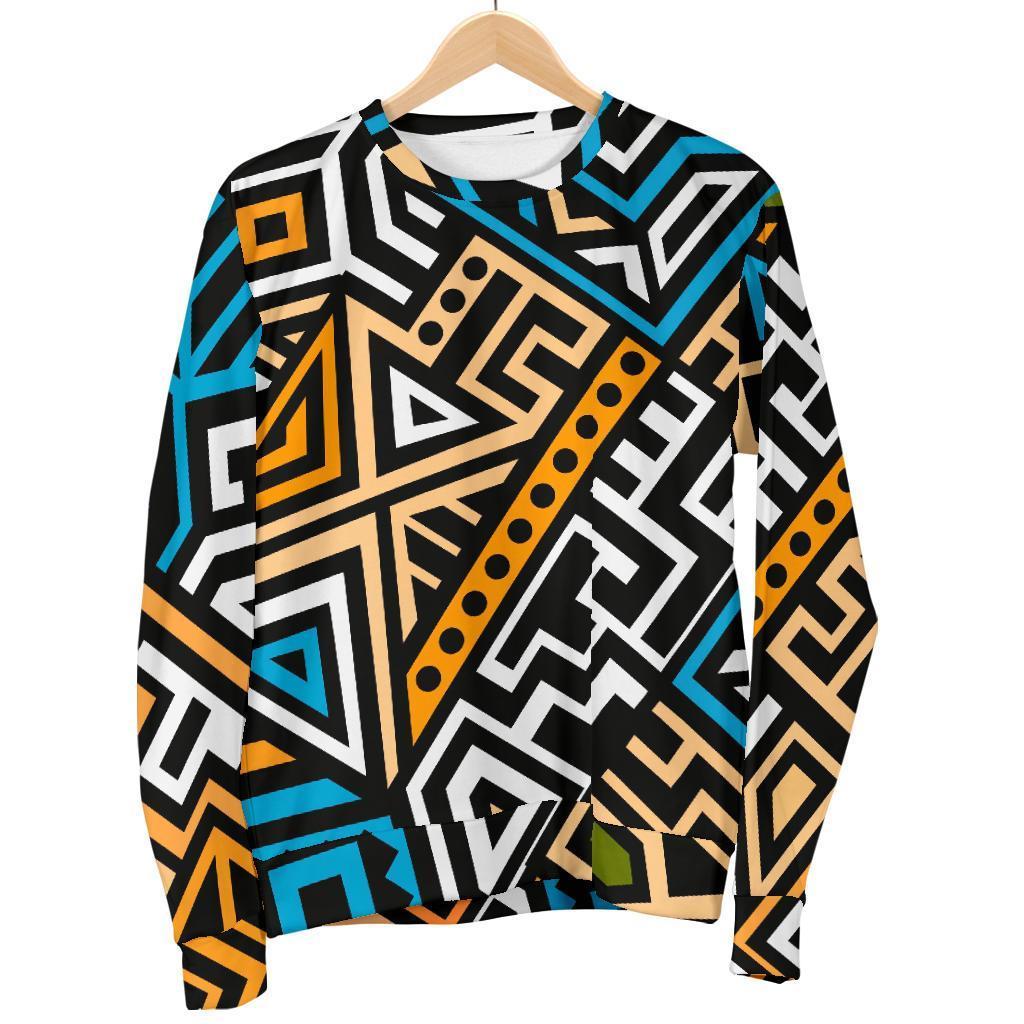 Ethnic Aztec Geometric Pattern Print Women's Crewneck Sweatshirt GearFrost