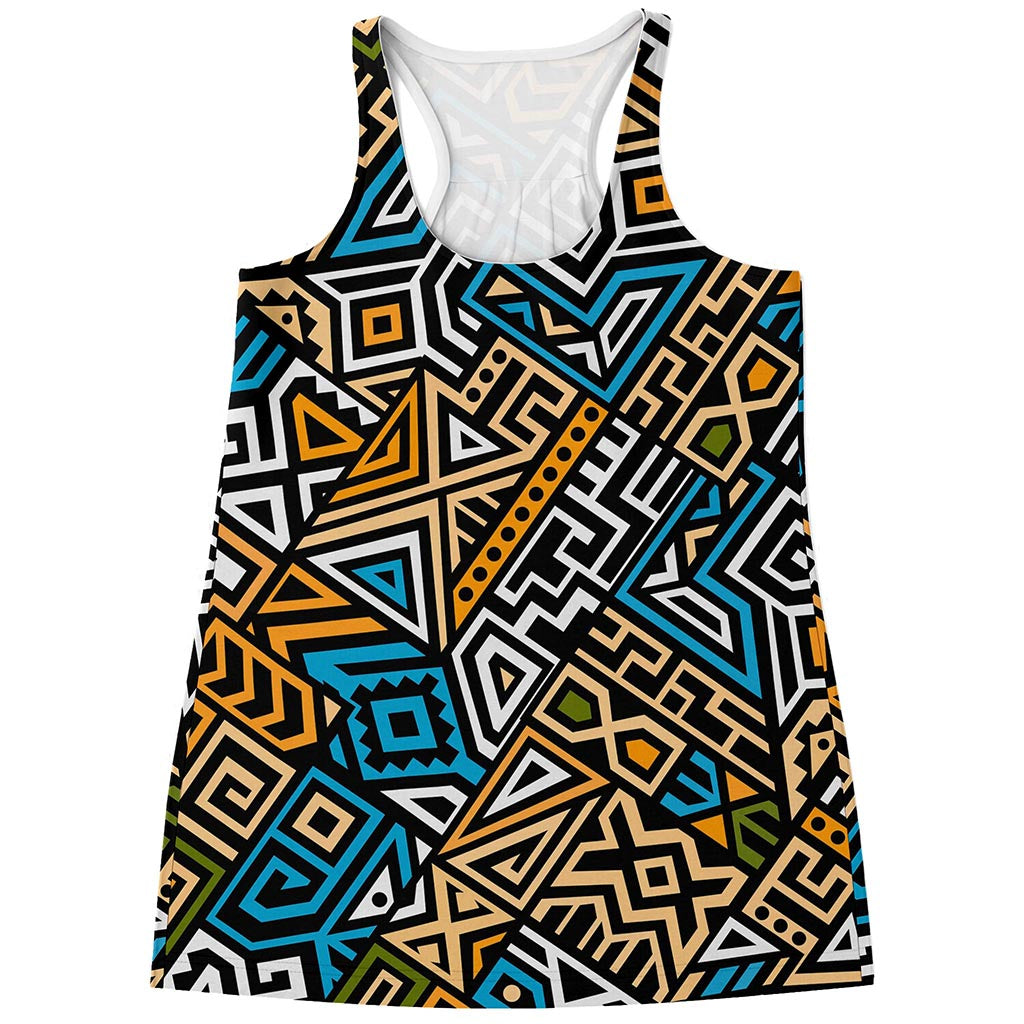 Ethnic Aztec Geometric Pattern Print Women's Racerback Tank Top