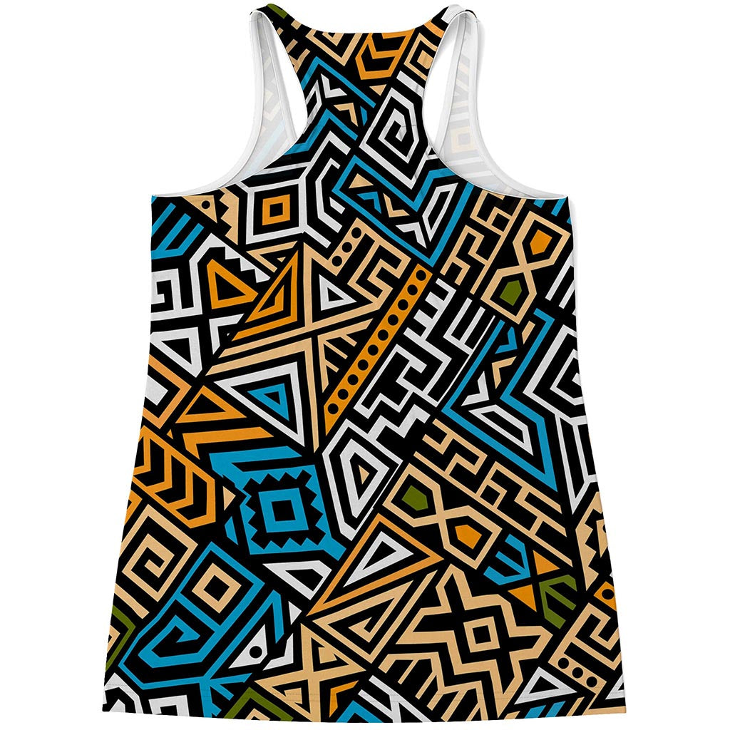 Ethnic Aztec Geometric Pattern Print Women's Racerback Tank Top