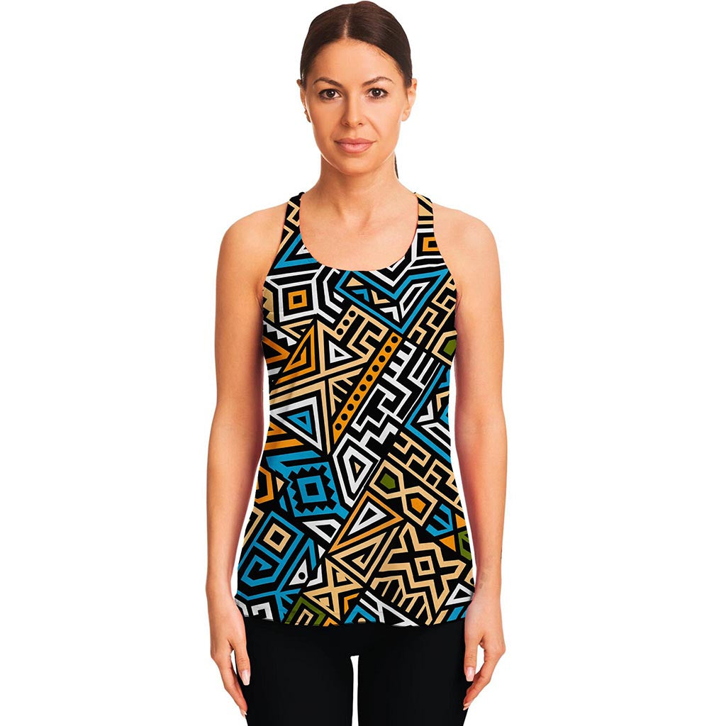 Ethnic Aztec Geometric Pattern Print Women's Racerback Tank Top