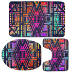 Ethnic Aztec Grunge Trippy Print 3 Piece Bath Mat Set