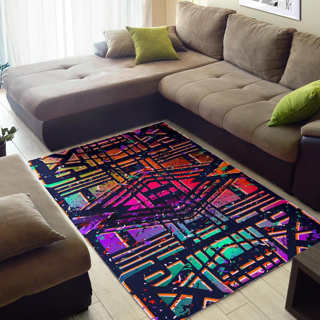 Ethnic Aztec Grunge Trippy Print Area Rug GearFrost