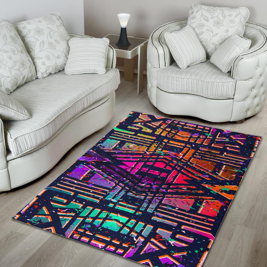 Ethnic Aztec Grunge Trippy Print Area Rug GearFrost