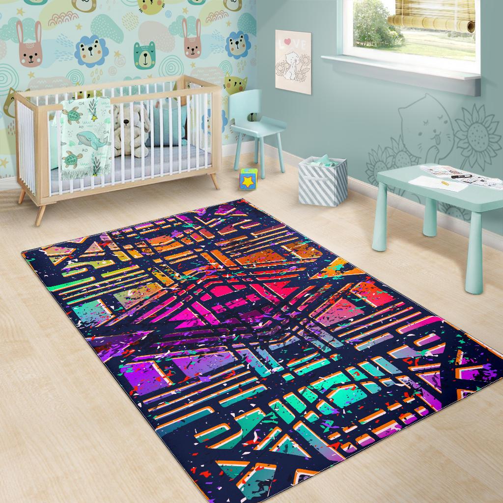 Ethnic Aztec Grunge Trippy Print Area Rug GearFrost