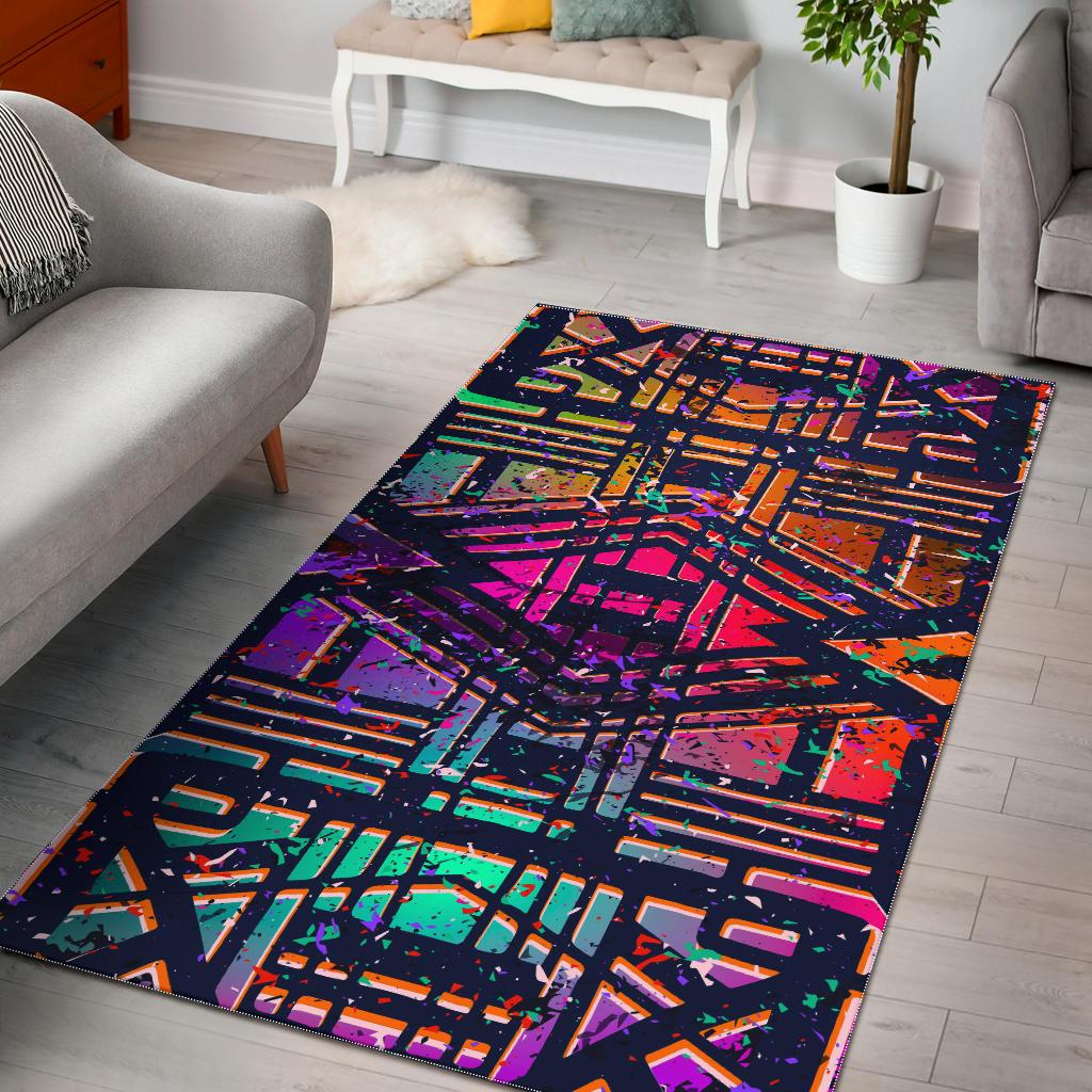 Ethnic Aztec Grunge Trippy Print Area Rug GearFrost