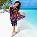 Ethnic Aztec Grunge Trippy Print Beach Sarong Wrap
