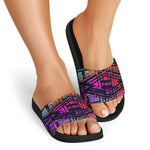 Ethnic Aztec Grunge Trippy Print Black Slide Sandals