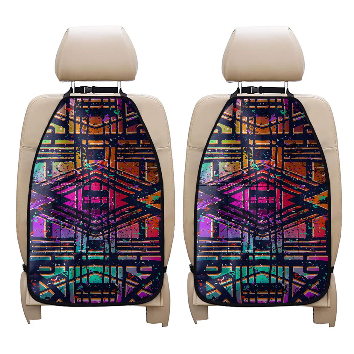 Ethnic Aztec Grunge Trippy Print Car Seat Organizers