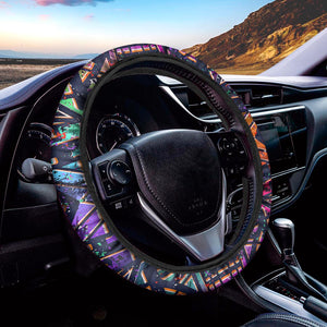 Ethnic Aztec Grunge Trippy Print Car Steering Wheel Cover