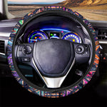 Ethnic Aztec Grunge Trippy Print Car Steering Wheel Cover