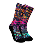 Ethnic Aztec Grunge Trippy Print Crew Socks