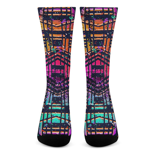 Ethnic Aztec Grunge Trippy Print Crew Socks