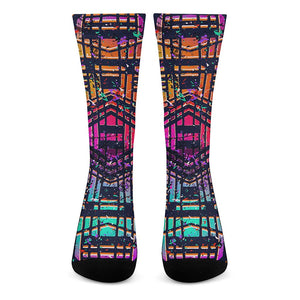 Ethnic Aztec Grunge Trippy Print Crew Socks