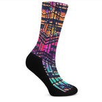 Ethnic Aztec Grunge Trippy Print Crew Socks