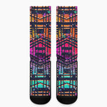 Ethnic Aztec Grunge Trippy Print Crew Socks