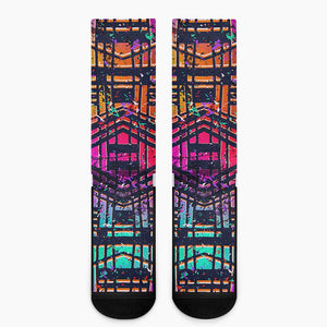 Ethnic Aztec Grunge Trippy Print Crew Socks