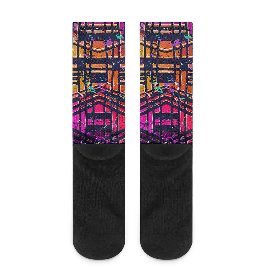 Ethnic Aztec Grunge Trippy Print Crew Socks