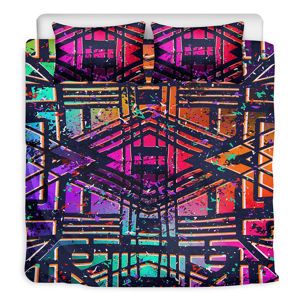 Ethnic Aztec Grunge Trippy Print Duvet Cover Bedding Set