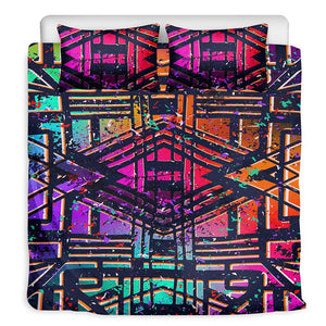 Ethnic Aztec Grunge Trippy Print Duvet Cover Bedding Set