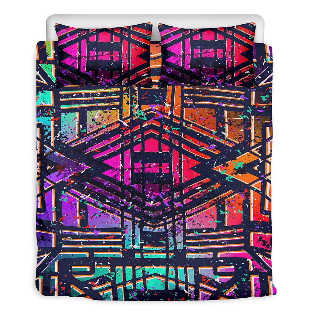 Ethnic Aztec Grunge Trippy Print Duvet Cover Bedding Set