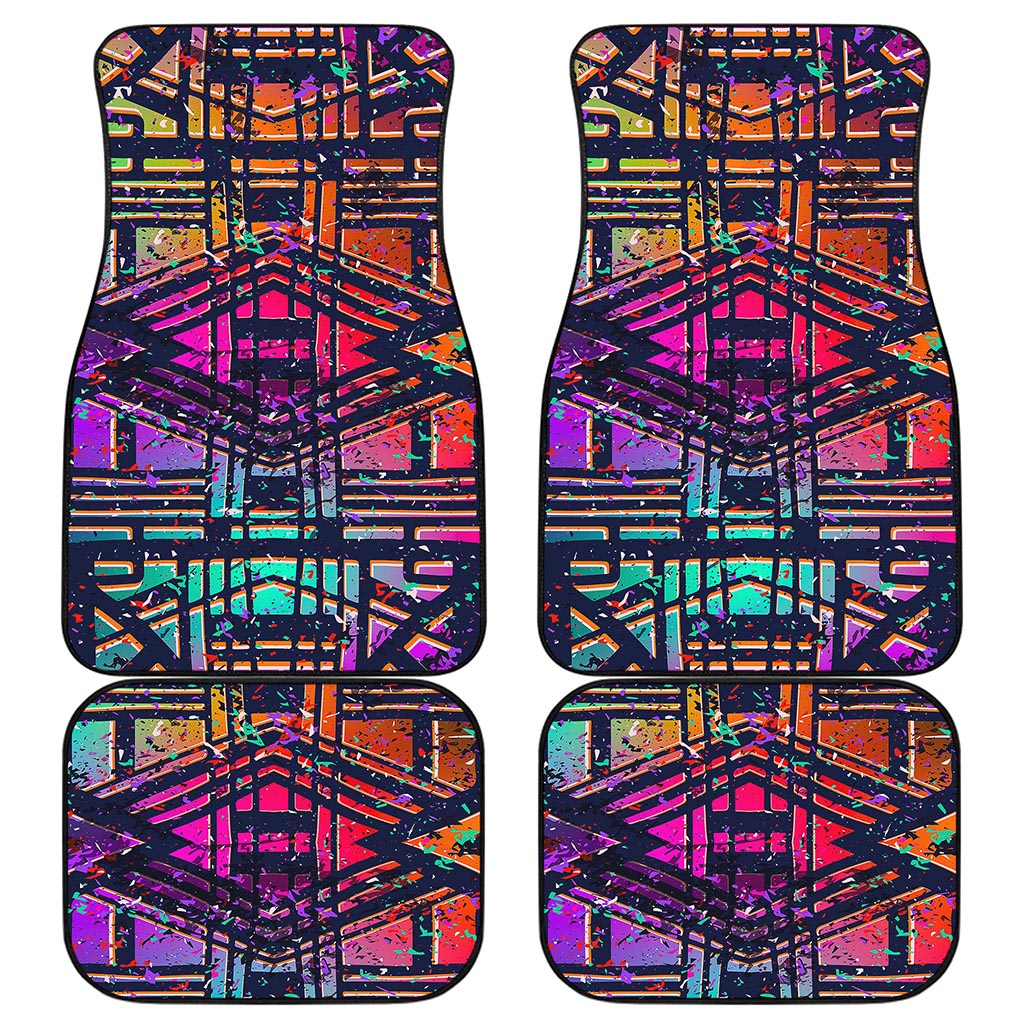 Ethnic Aztec Grunge Trippy Print Front and Back Car Floor Mats