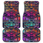 Ethnic Aztec Grunge Trippy Print Front and Back Car Floor Mats