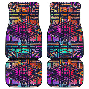 Ethnic Aztec Grunge Trippy Print Front and Back Car Floor Mats