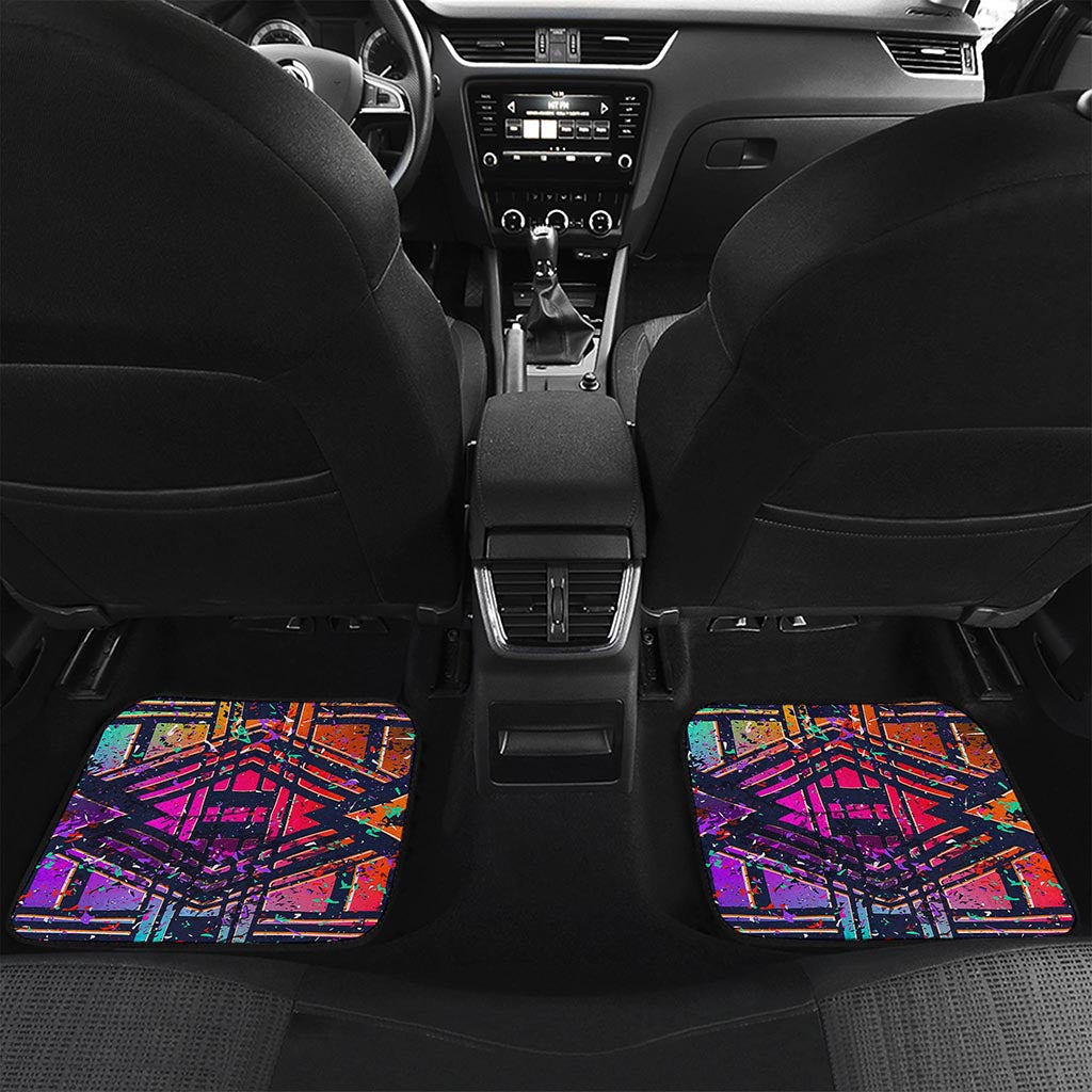 Ethnic Aztec Grunge Trippy Print Front and Back Car Floor Mats