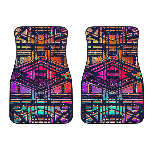 Ethnic Aztec Grunge Trippy Print Front Car Floor Mats