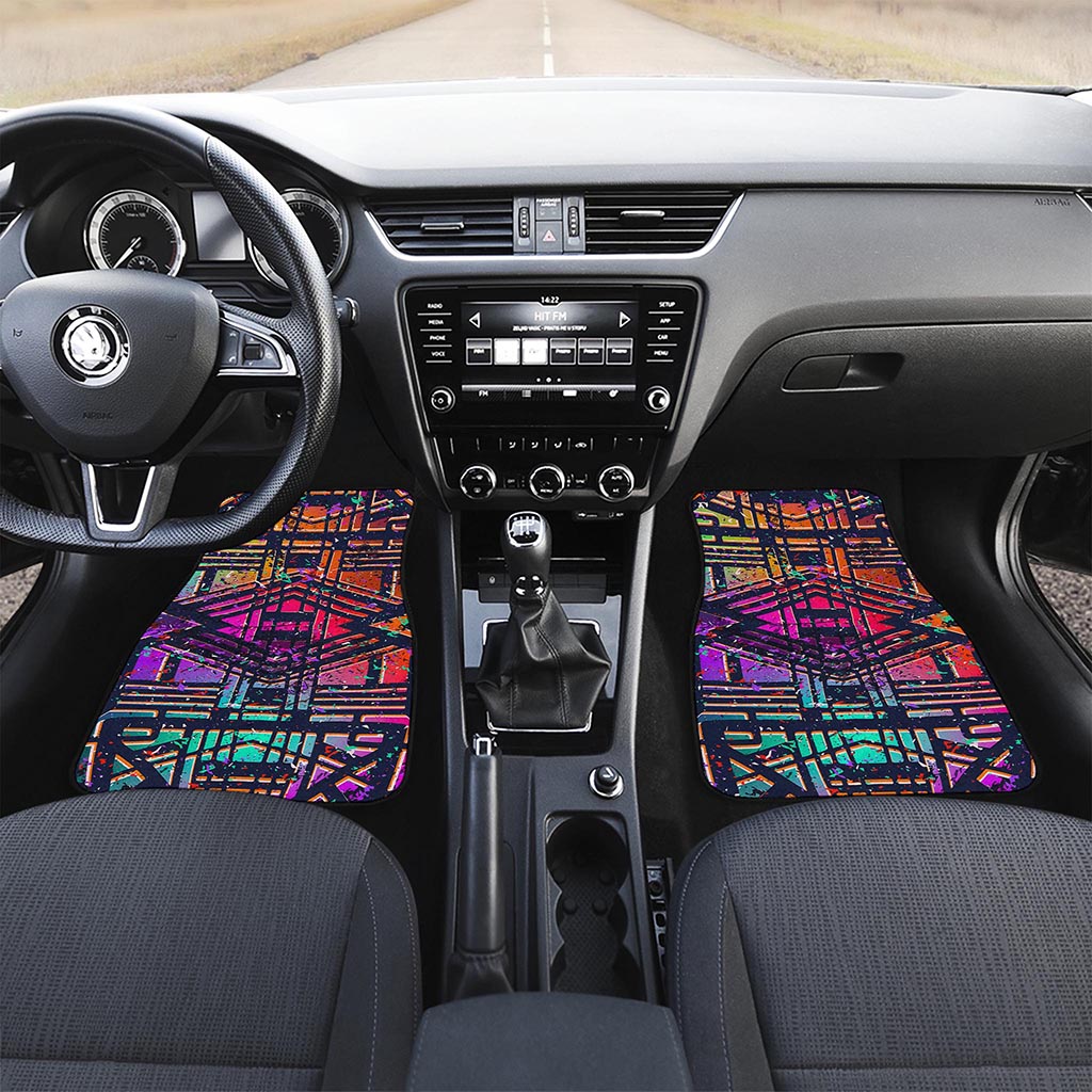Ethnic Aztec Grunge Trippy Print Front Car Floor Mats