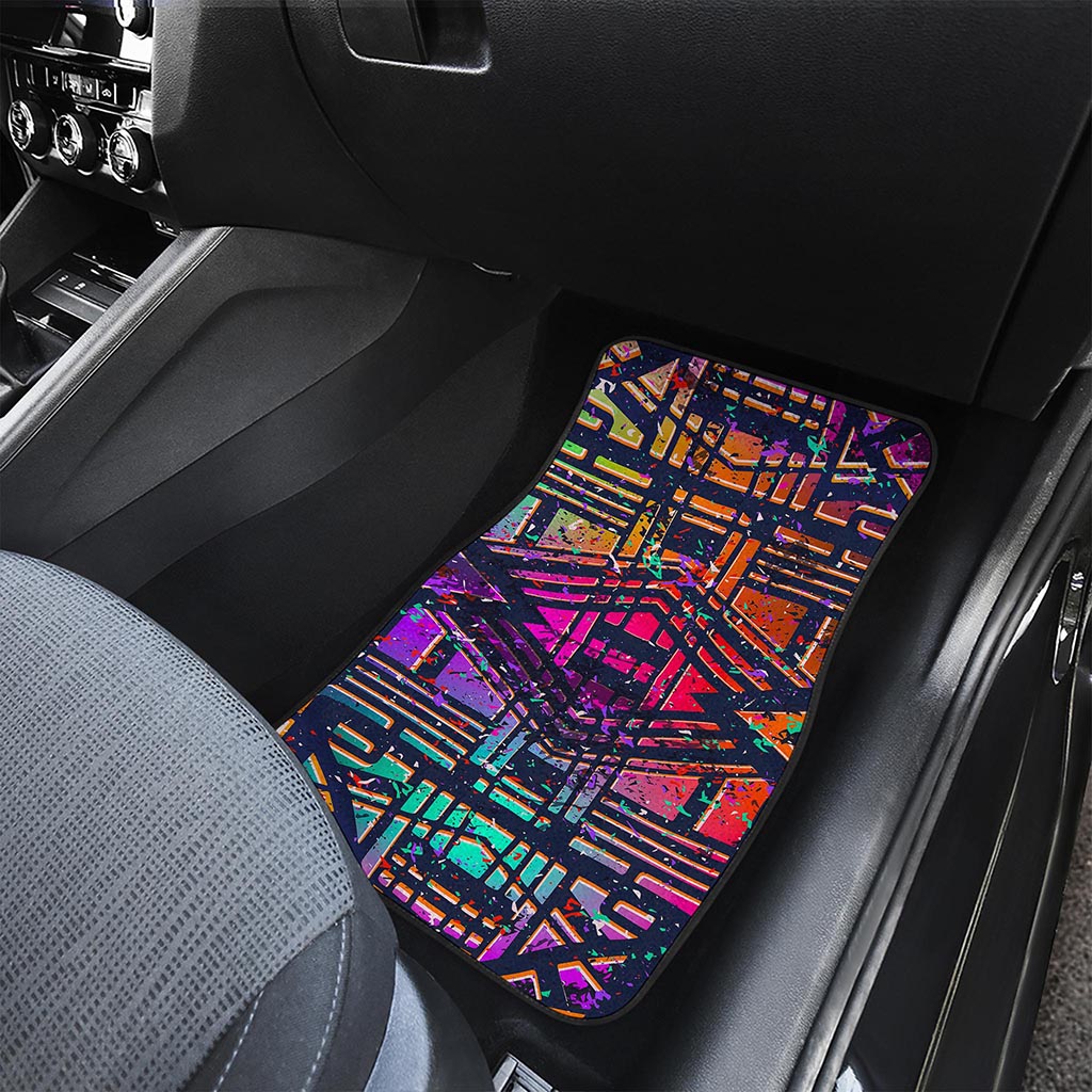 Ethnic Aztec Grunge Trippy Print Front Car Floor Mats