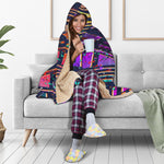 Ethnic Aztec Grunge Trippy Print Hooded Blanket