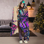 Ethnic Aztec Grunge Trippy Print Hooded Blanket