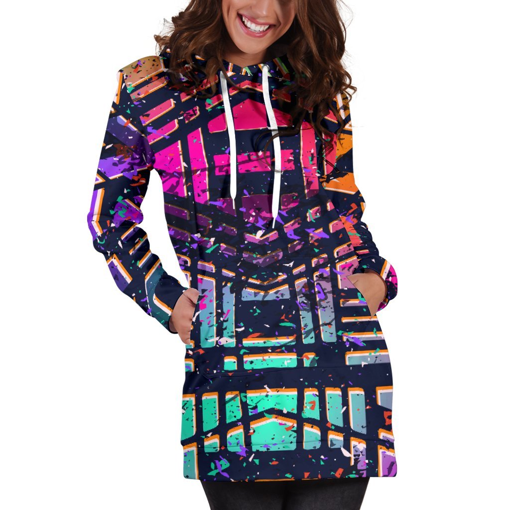 Ethnic Aztec Grunge Trippy Print Hoodie Dress GearFrost