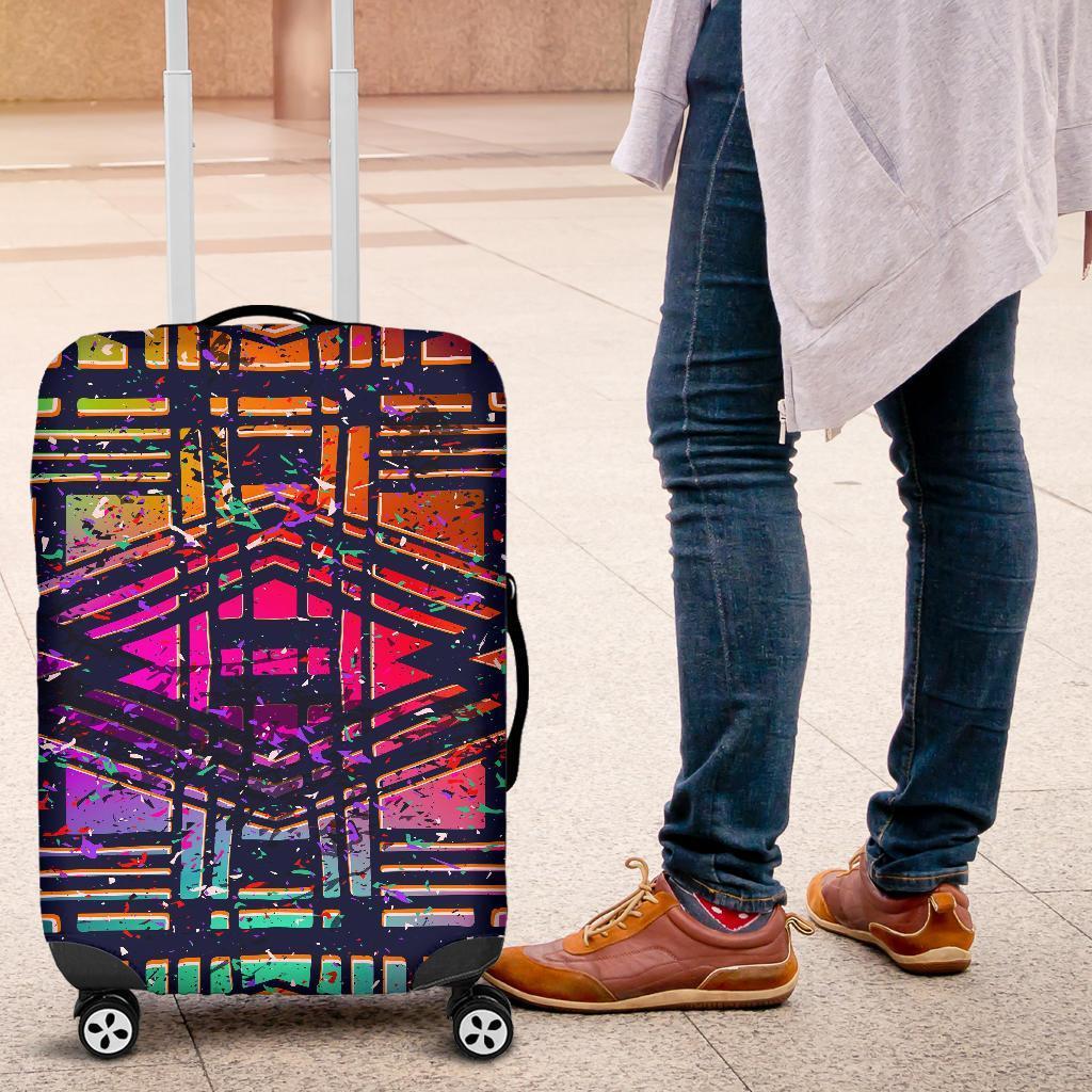 Ethnic Aztec Grunge Trippy Print Luggage Cover GearFrost