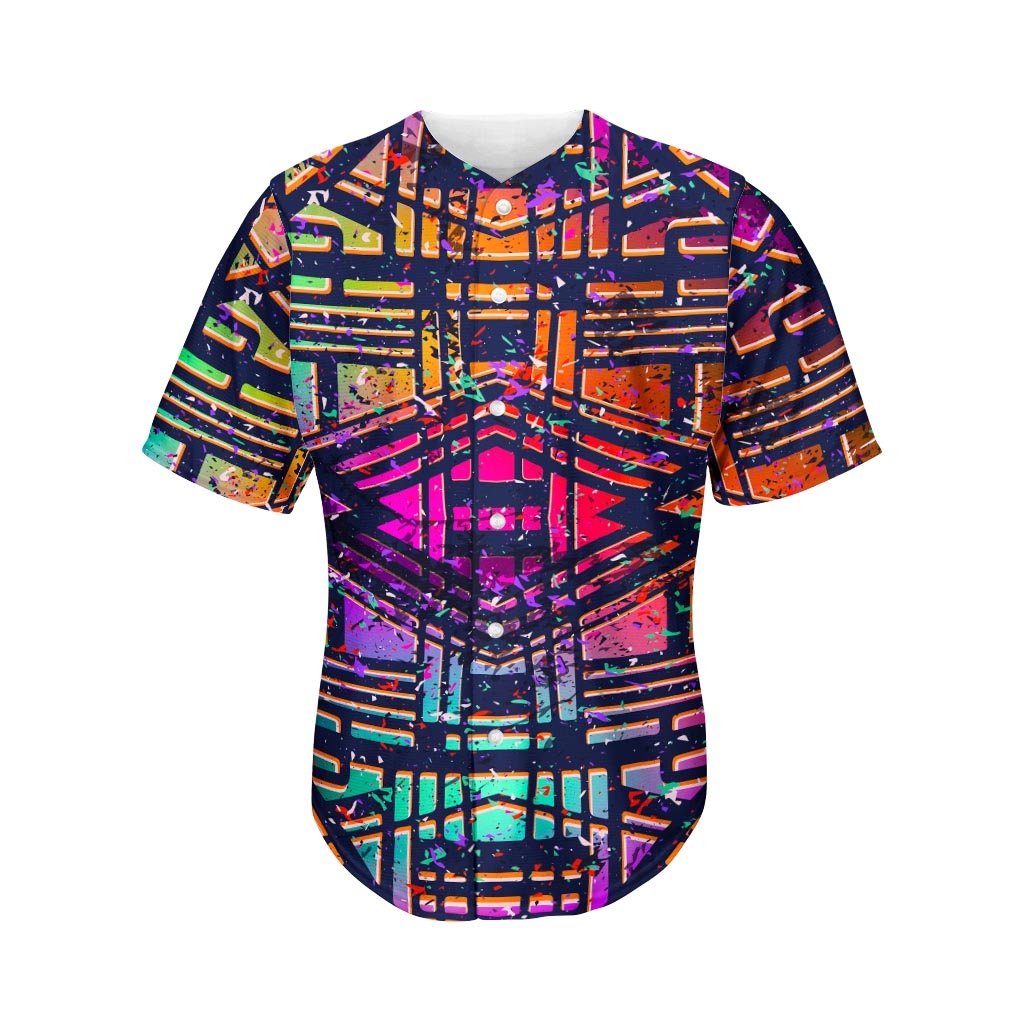 Ethnic Aztec Grunge Trippy Print Men's Baseball Jersey