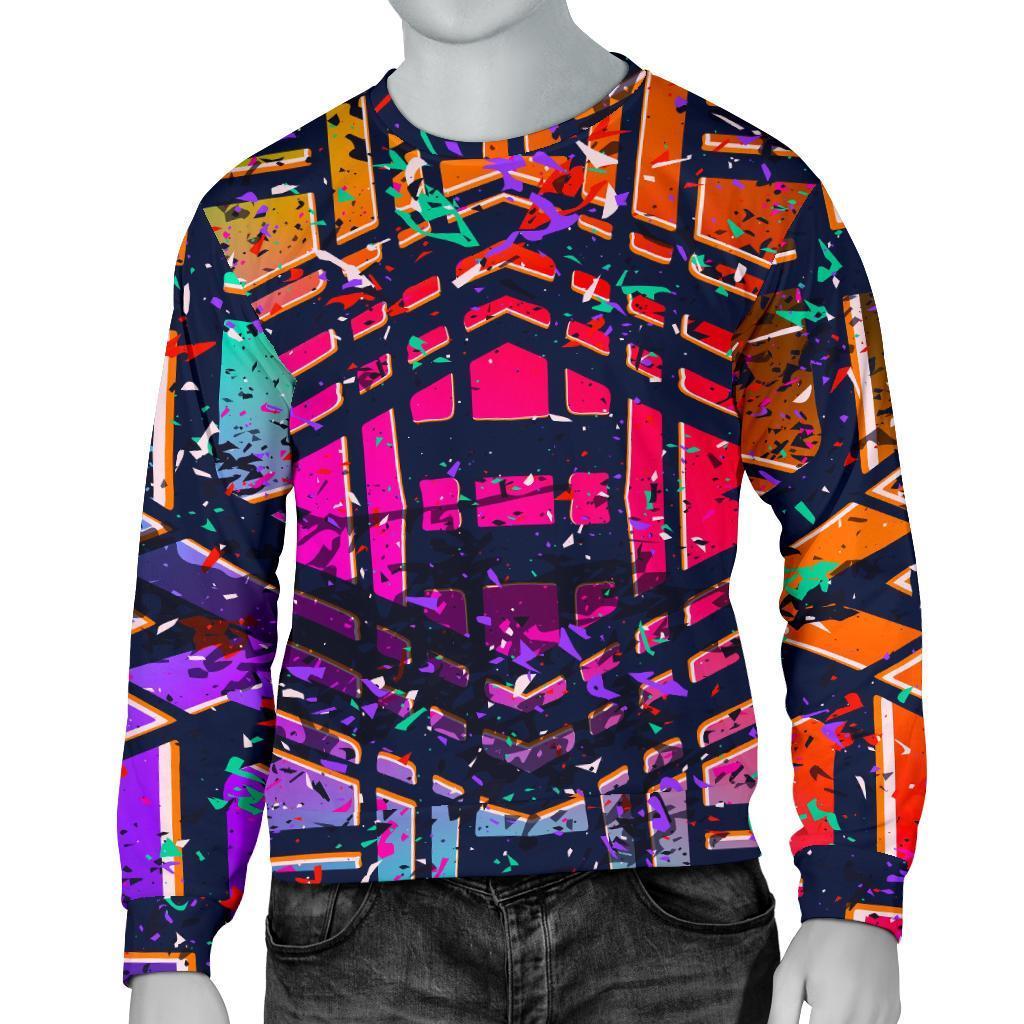 Ethnic Aztec Grunge Trippy Print Men's Crewneck Sweatshirt GearFrost