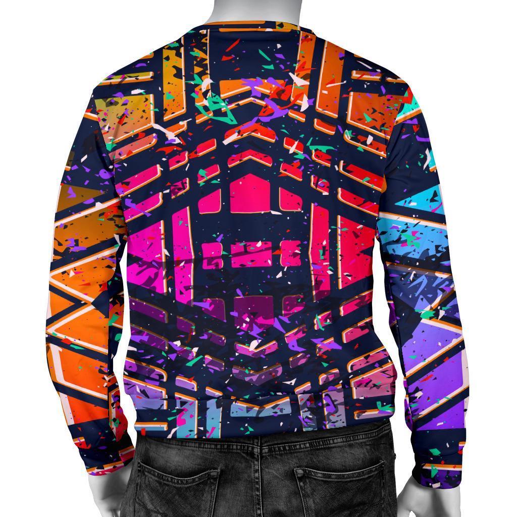 Ethnic Aztec Grunge Trippy Print Men's Crewneck Sweatshirt GearFrost