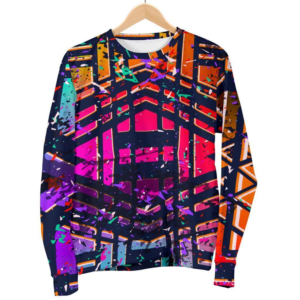 Ethnic Aztec Grunge Trippy Print Men's Crewneck Sweatshirt GearFrost