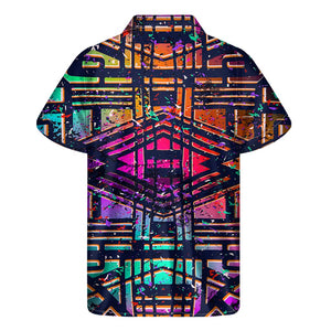 Ethnic Aztec Grunge Trippy Print Men's Short Sleeve Shirt